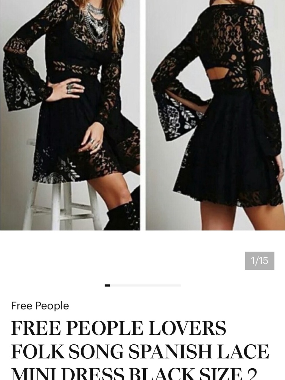 Free People Black Lace Long-Sleeve Fit & Flare Dress